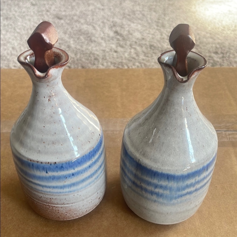 Handmade pottery oil and vinegar dispensers